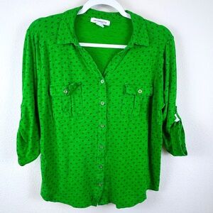 LIZ CLAIBORNE Green Pullover Relaxed Fit Casual Collared Shirt  / Size Large